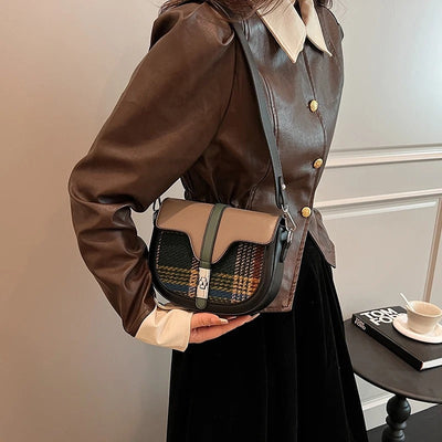 Plaid Turn Lock Crossbody Bag