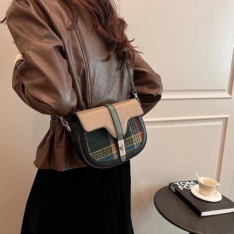 Plaid Turn Lock Crossbody Bag