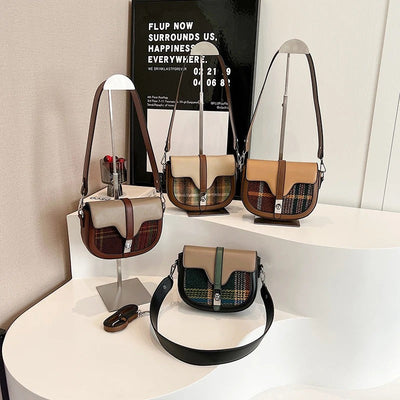 Plaid Turn Lock Crossbody Bag