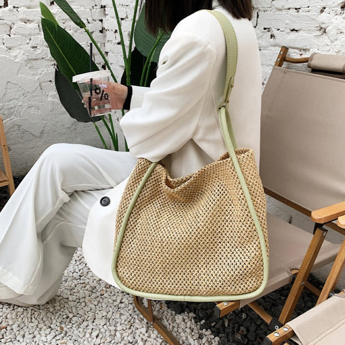 Large Handle Straw Tote