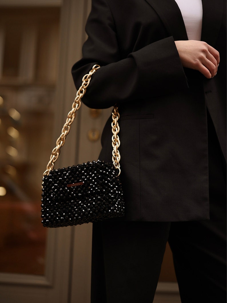 Elegant Black Crystal Evening Purse