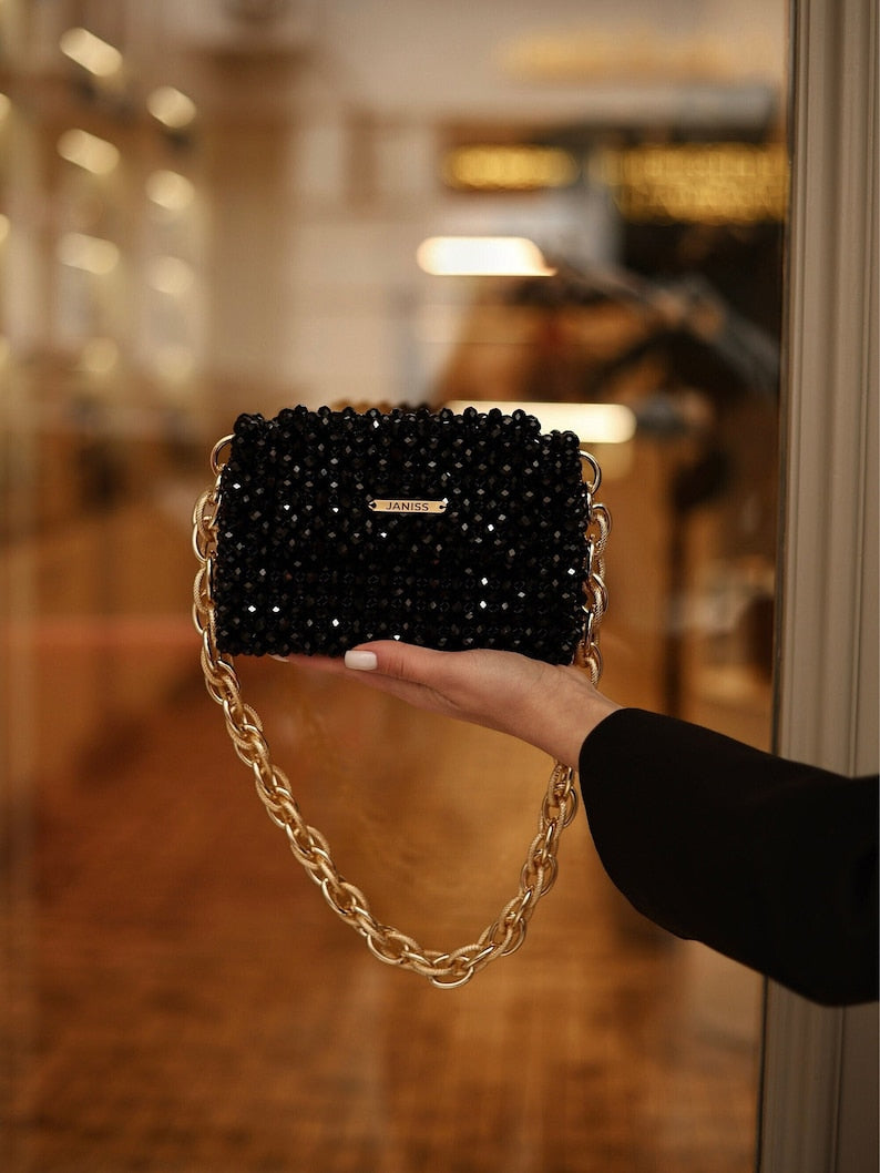 Elegant Black Crystal Evening Purse