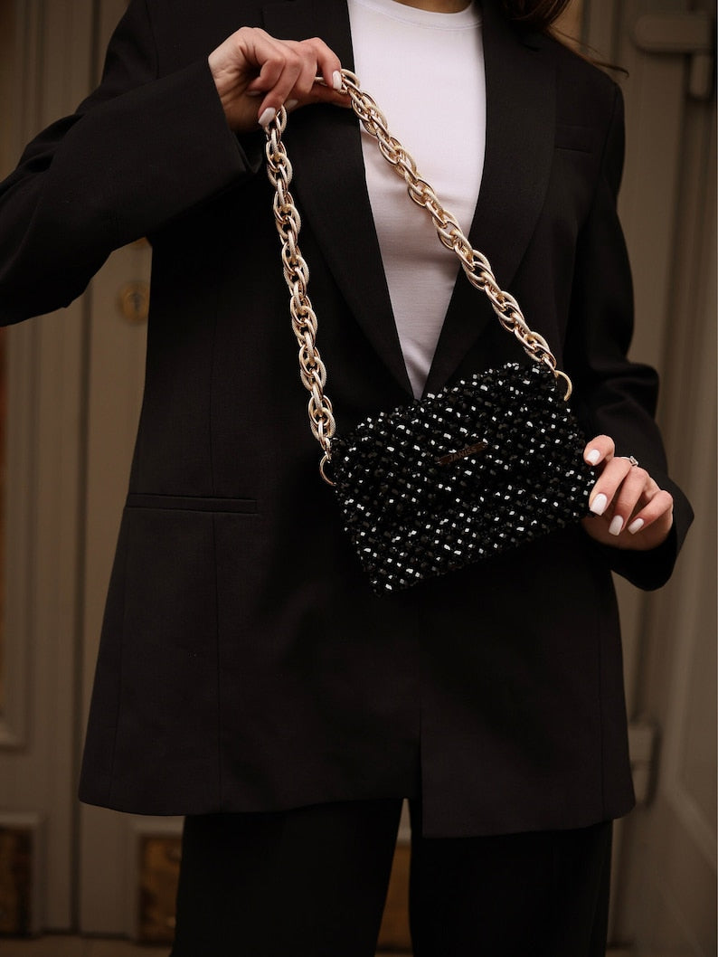 Elegant Black Crystal Evening Purse